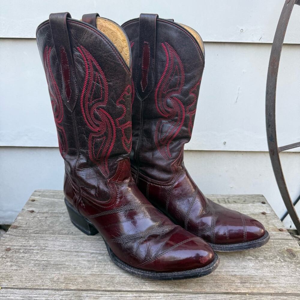 Arango Eel Skin Ox Blood Red Round Toe Western Cowboy Boots Size 8 1/2